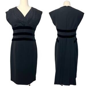 Salvatore Ferragamo Beaded Black Sheath Dress Velvet Trim | Size: 46 (US 12) NWT